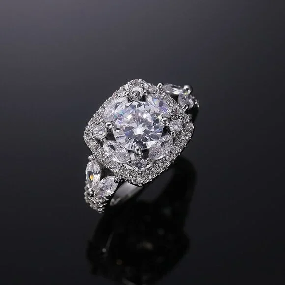 😍SHINY ROUND CZ SQUARE 925 STERLING SILVER LUXURY WEDDING RINGS FOR WOMEN, L053 - Picture 7 of 7